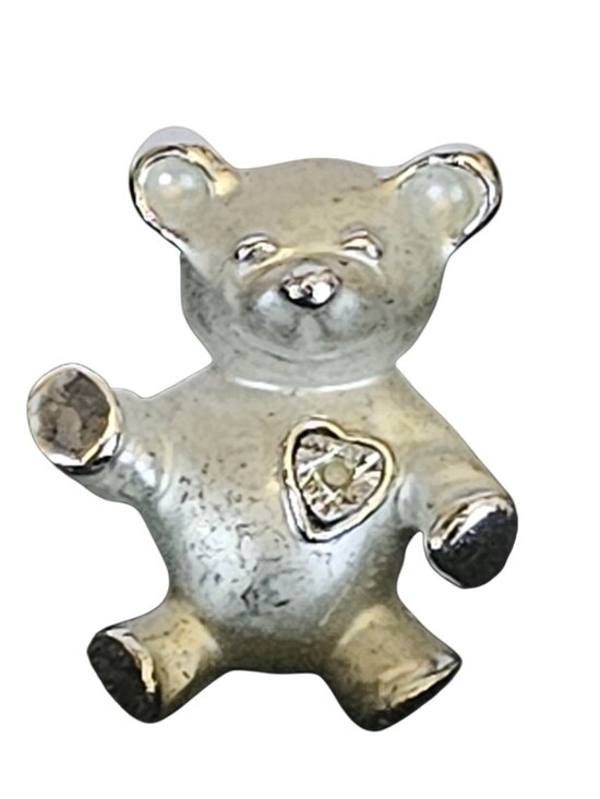 Giusti Jewelry - Vintage Signed Gigi Giusti Teddy Bear Pin Brooch Heart Matte Silver Tone